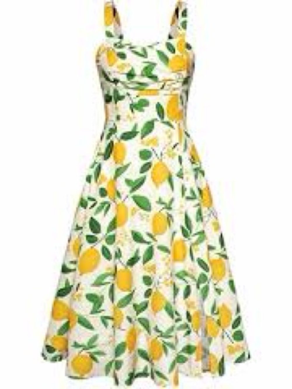 Sleeveless Lemon-Print A-Line Dress in White and Yellow